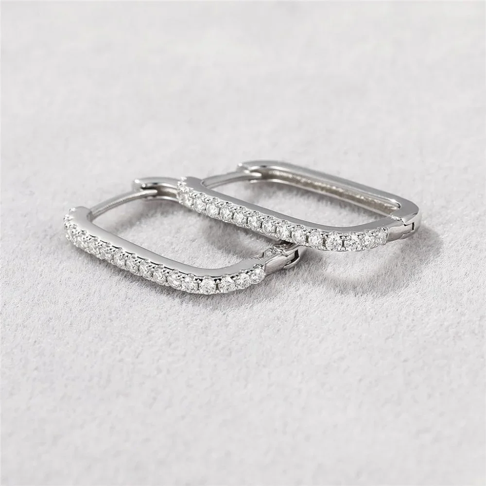 1.8 mm Moissanite Diamond Pave Rectangular Huggie Hoop Earrings NEW